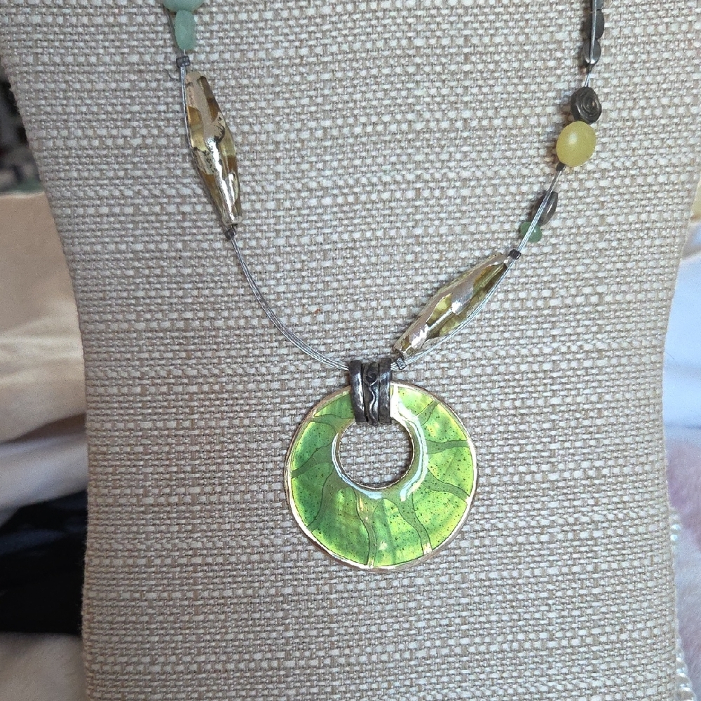 Vintage Chico's  Green Pendant Mixed with Stones & Beads Necklace
